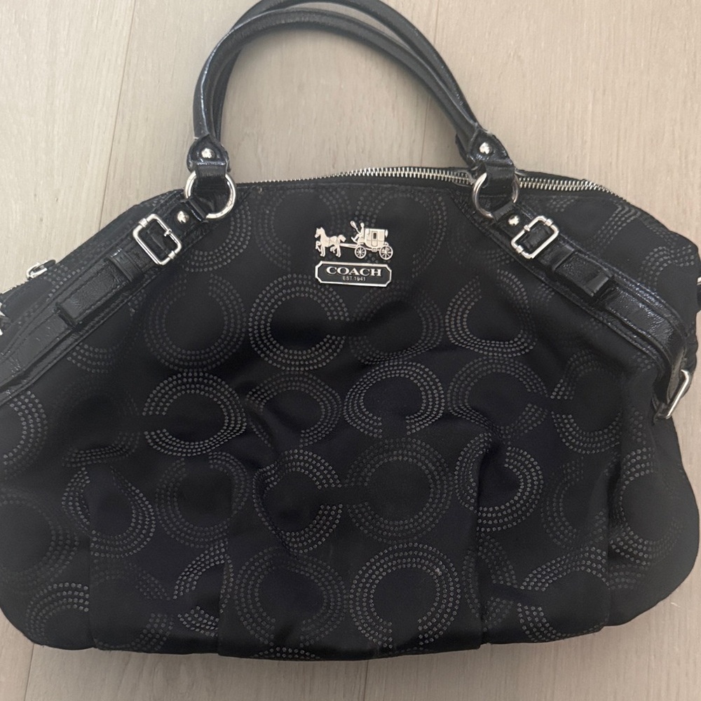 Coach Black Signature Circle Tote Shoulder Bag